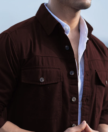 Powerlook Wine Structured Overshirt With Pockets  Cotton