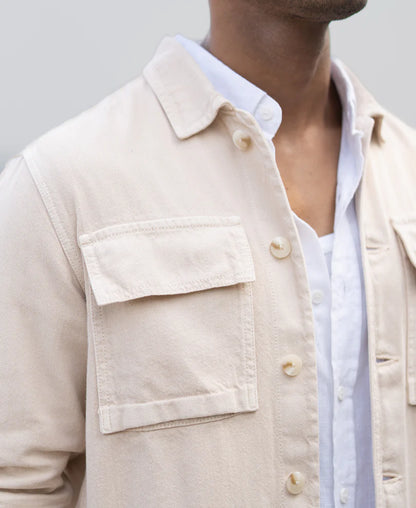 Powerlook Beige Denim Overshirt  Cotton