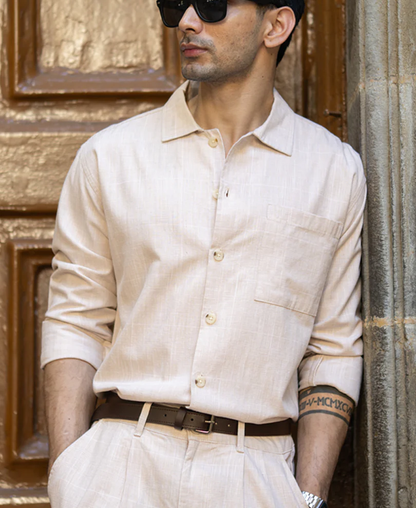 Powerlook Beige Lightweight Linen Co-Ord Set