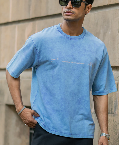Powerlook Purple Washed Graphic Half Sleeves T-Shirt  Cotton