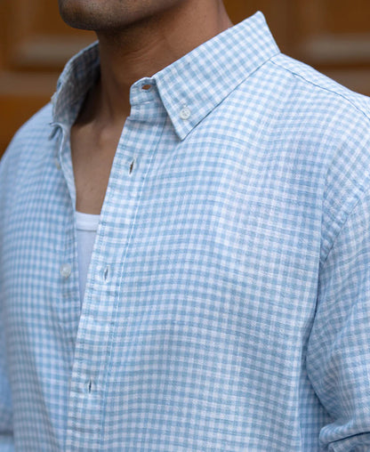 Powerlook Light Blue Micro Checkered Shirt