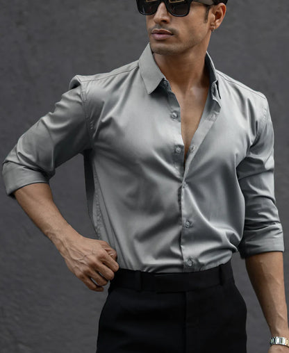 Powerlook Grey Melange Polyester Shirt