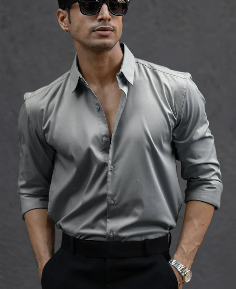 Powerlook Grey Melange Polyester Shirt