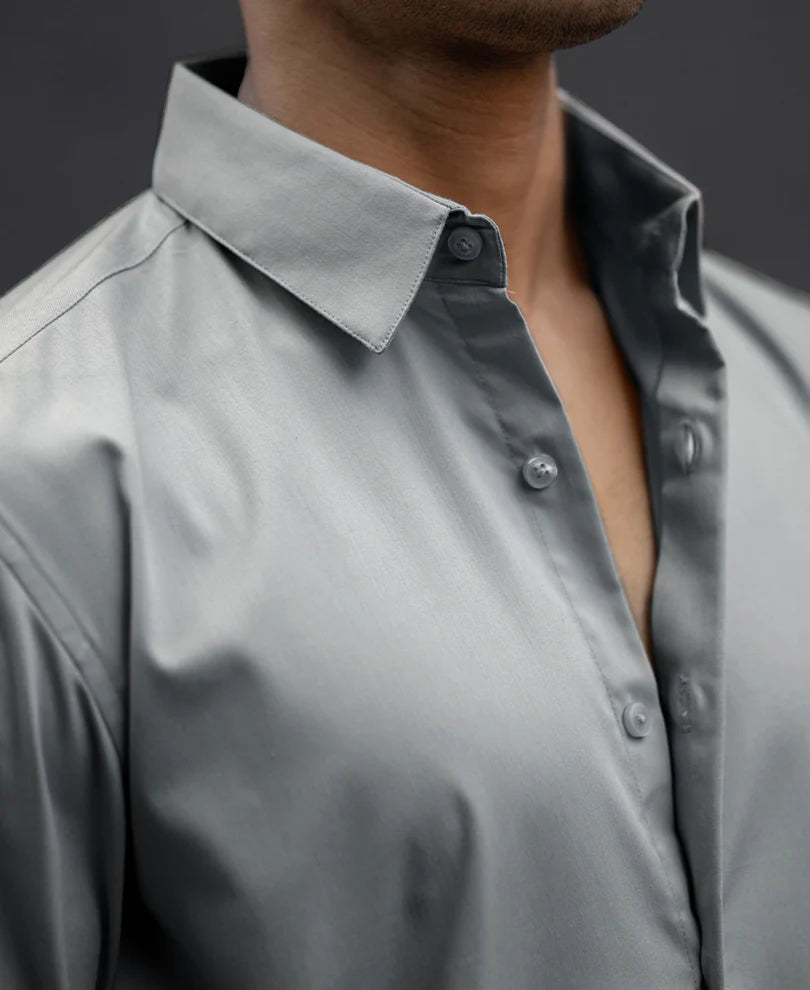 Powerlook Grey Melange Polyester Shirt