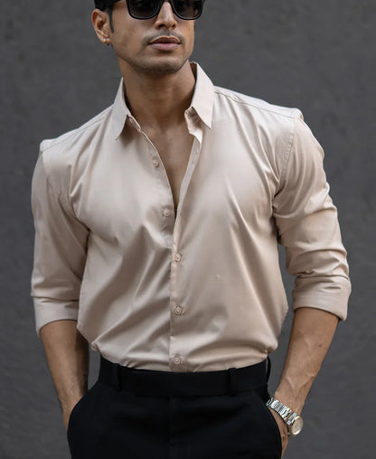 Powerlook Beige Melange Stretch Shirt