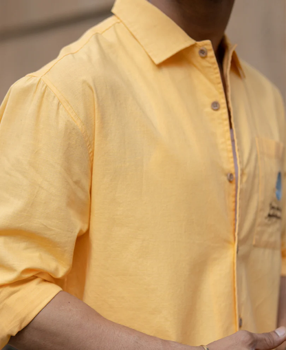 Powerlook Mustard Yellow Embroidered Shirt  Cotton