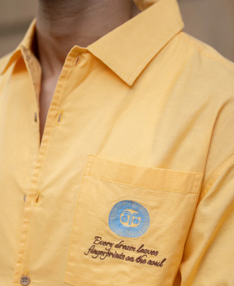 Powerlook Mustard Yellow Embroidered Shirt  Cotton