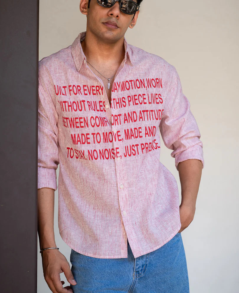 Powerlook Red Pin Stripe Printed Shirt