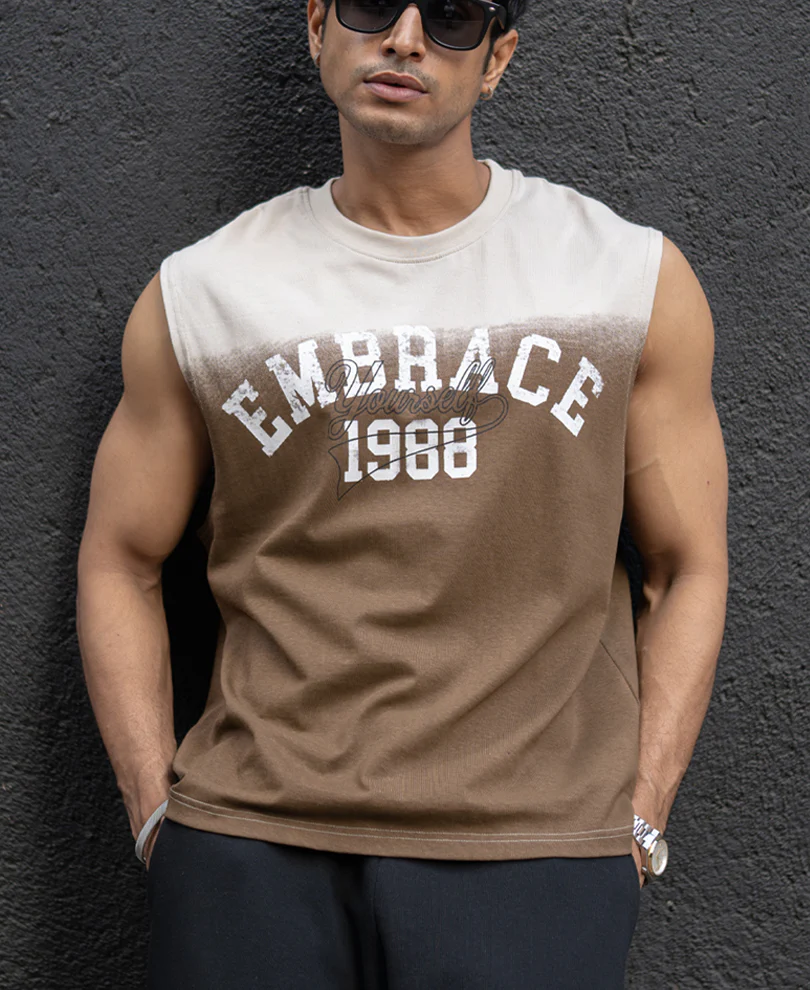 Powerlook Brown Ombre Graphic Cotton Sando