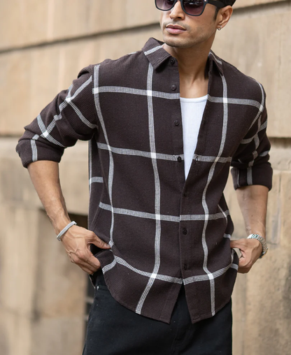 Powerlook Brown Structure Checks Shirt