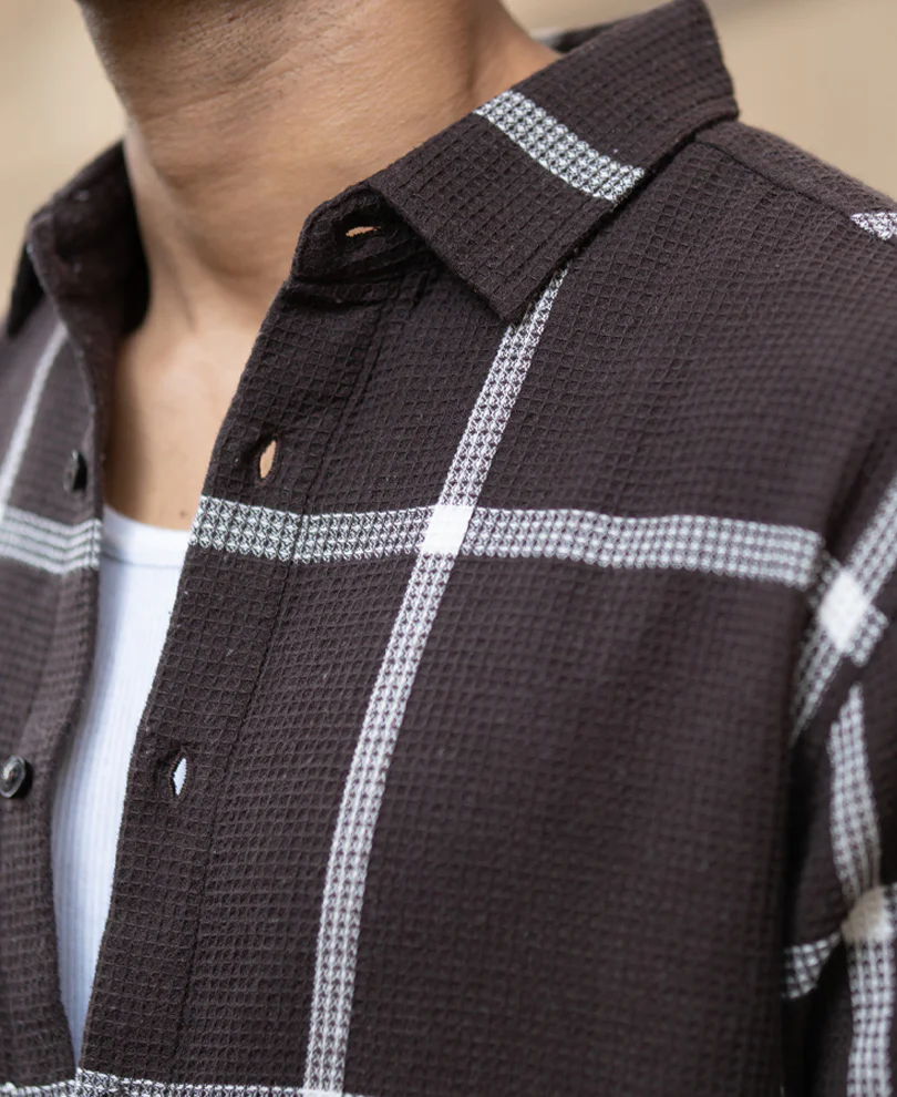 Powerlook Brown Structure Checks Shirt