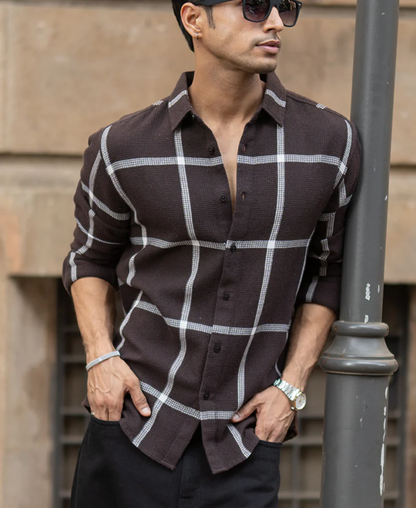 Powerlook Brown Structure Checks Shirt