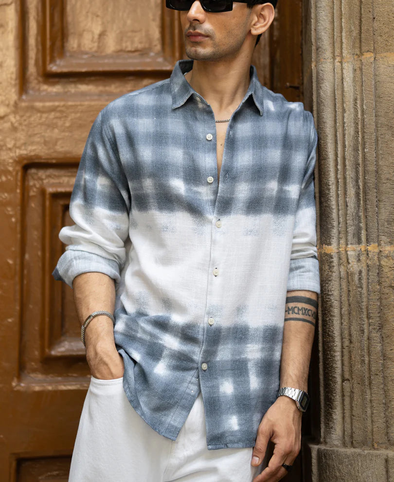 Powerlook Blue Abstract Print Shirt  Cotton