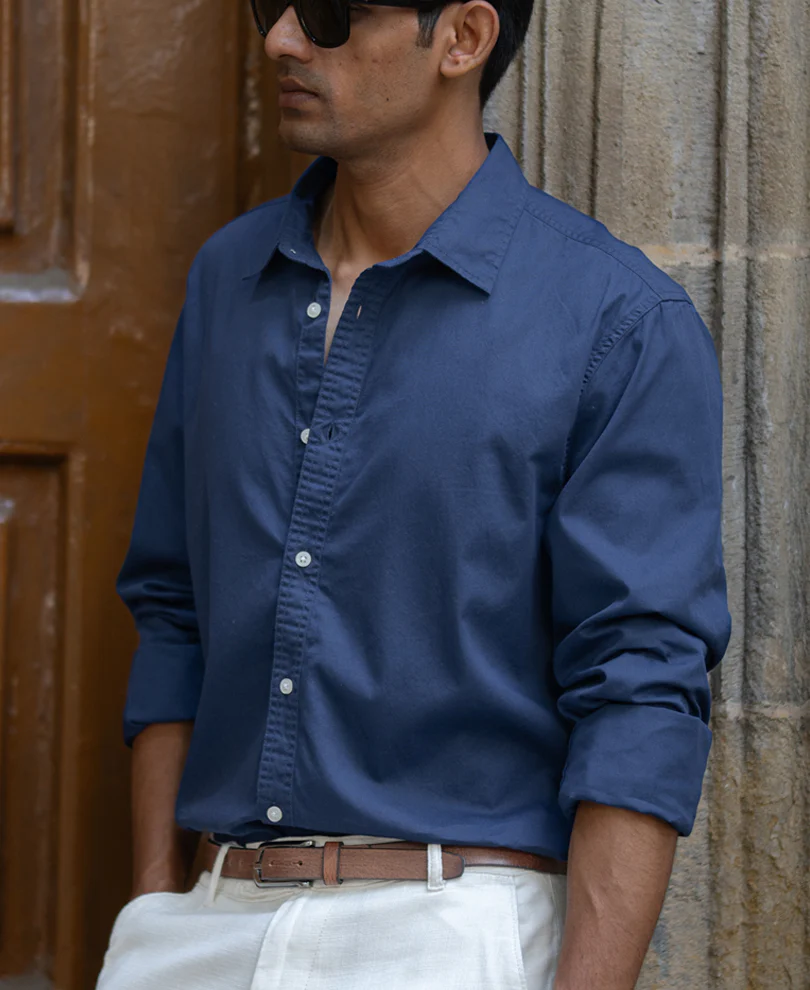 Powerlook Blue Washed Cotton Shirt