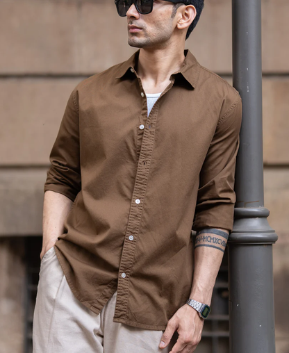 Powerlook Tan Brown Washed Shirt  Cotton