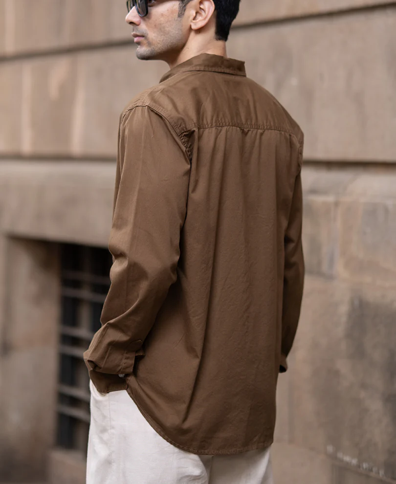 Powerlook Tan Brown Washed Shirt  Cotton