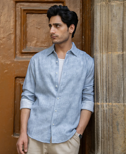 Powerlook Light Blue Cotton Slub Shirt
