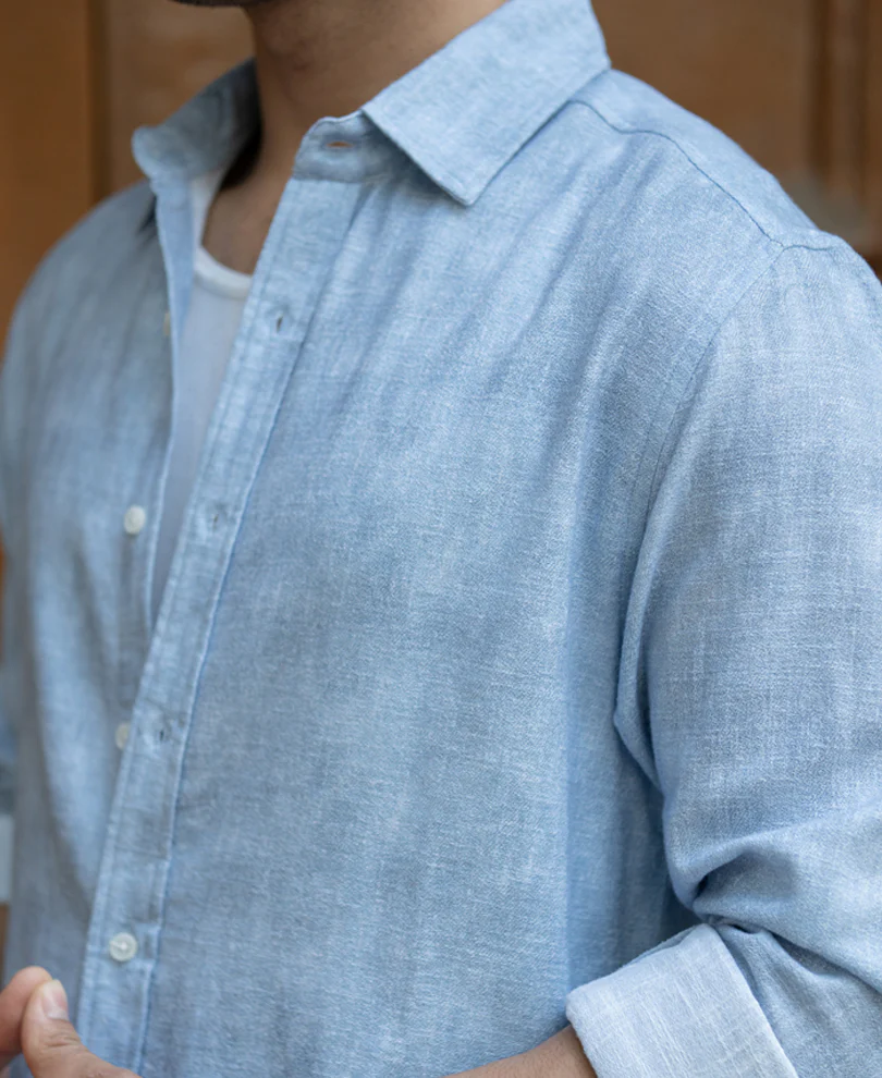 Powerlook Light Blue Cotton Slub Shirt