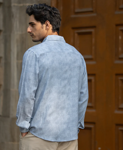 Powerlook Light Blue Cotton Slub Shirt