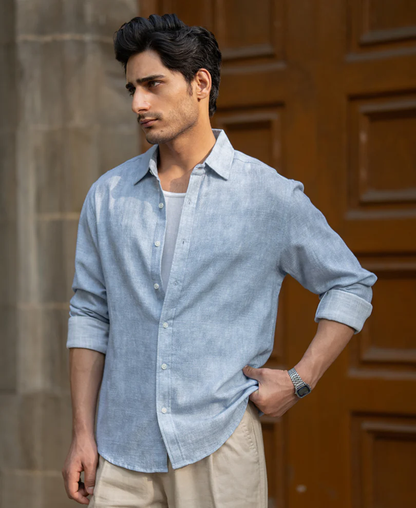 Powerlook Light Blue Slub Shirt  Cotton