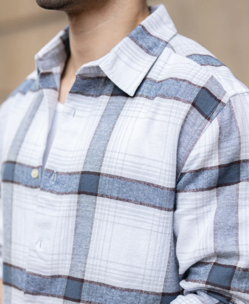 Powerlook Grey Structured Checked Shirt Cotton