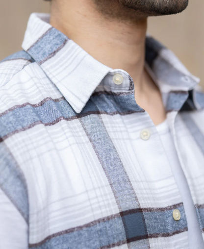 Powerlook Grey Structured Checked Shirt Cotton