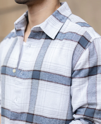 Powerlook Grey Structured Checked Shirt Cotton