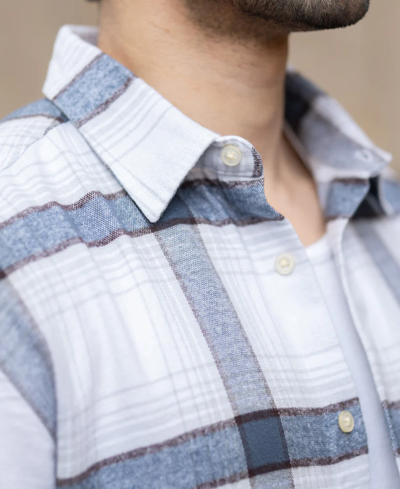 Powerlook Grey Structured Checked Cotton Shirt
