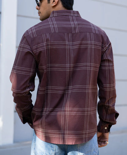 Powerlook Brown Linen Blend Checks Shirt  Cotton