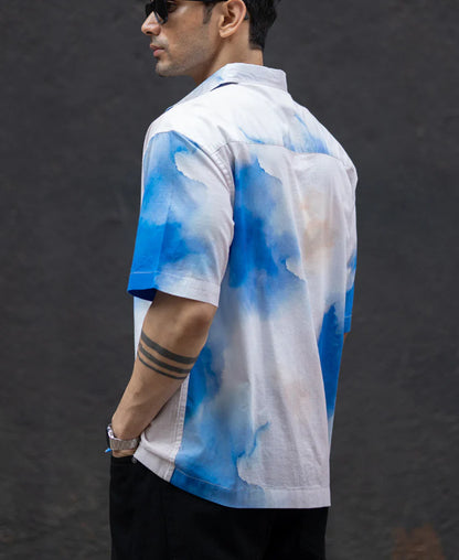 Powerlook Blue Tie Dye Print shirt  Cotton