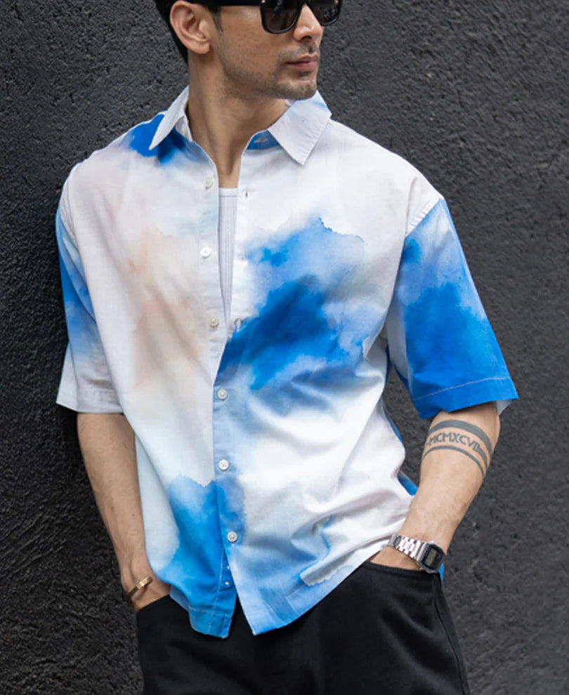 Powerlook Blue Tie Dye Print shirt  Cotton