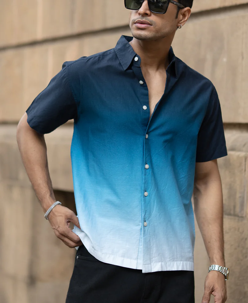 Powerlook Dark Navy Ombre Shirt  Cotton