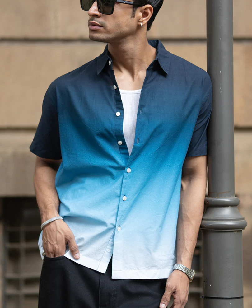 Powerlook Dark Navy Ombre Shirt  Cotton