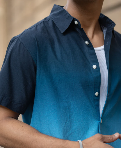 Powerlook Dark Navy Ombre Cotton Shirt