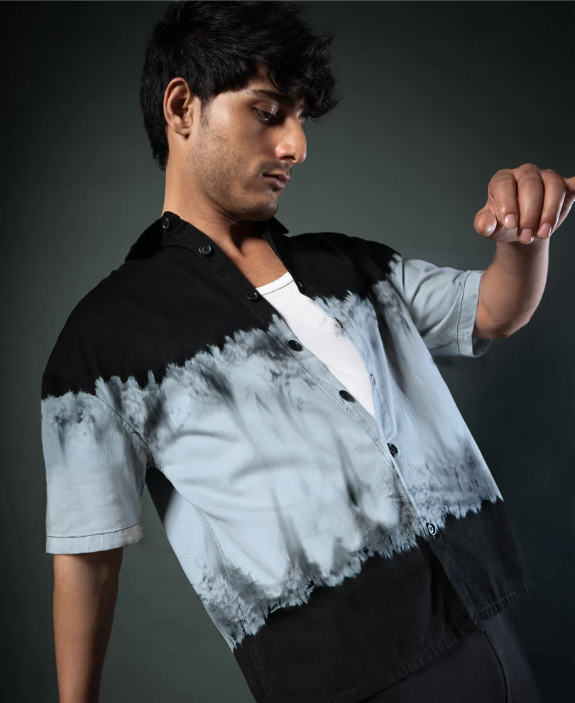 Powerlook Black Tie-Dye Boxy Shirt  Cotton