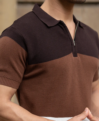 Powerlook Brown & Beige Stripe Knit T-Shirt  Cotton