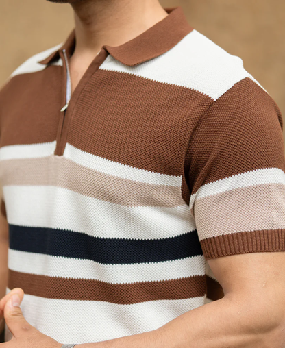 Powerlook Multi Color Stripe Knit T-Shirt  Cotton