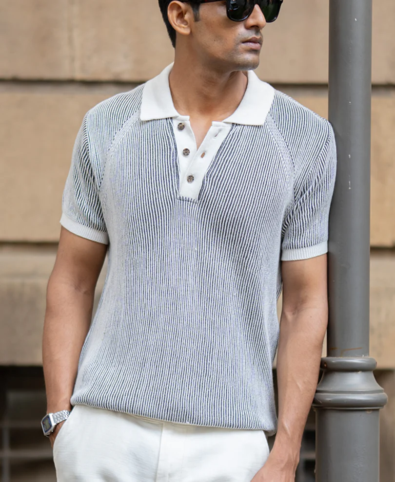 Powerlook Black & White Knit T-Shirt  Cotton