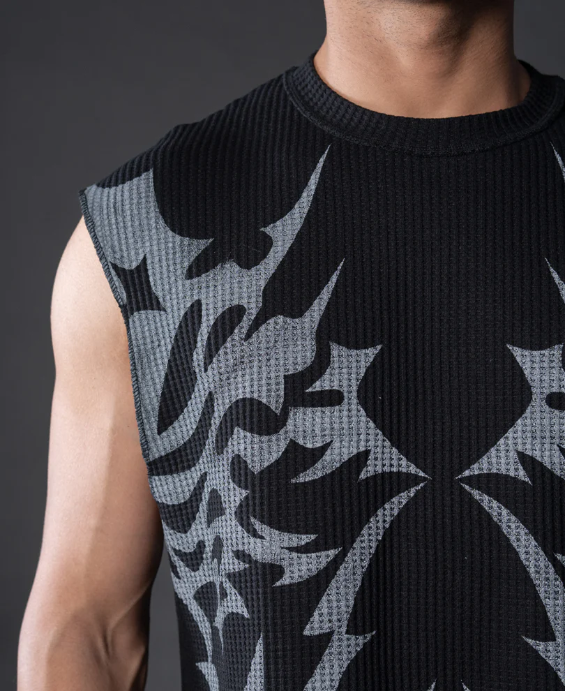 Powerlook Black Grunge Printed Vest