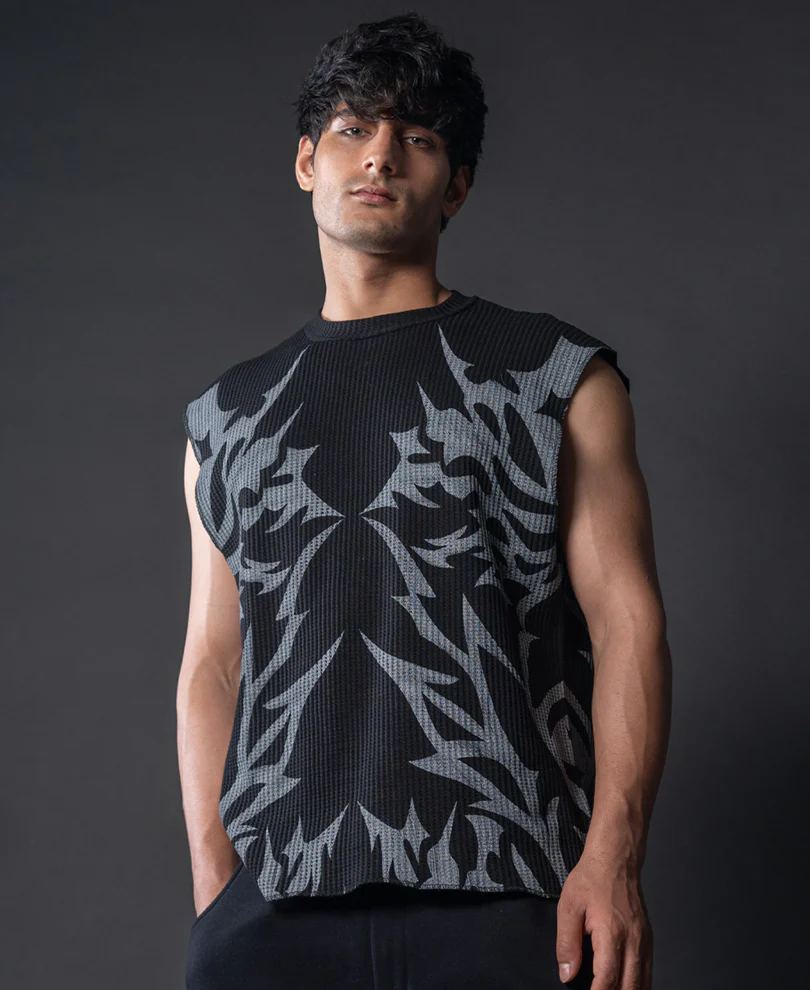 Powerlook Black Grunge Print Vest