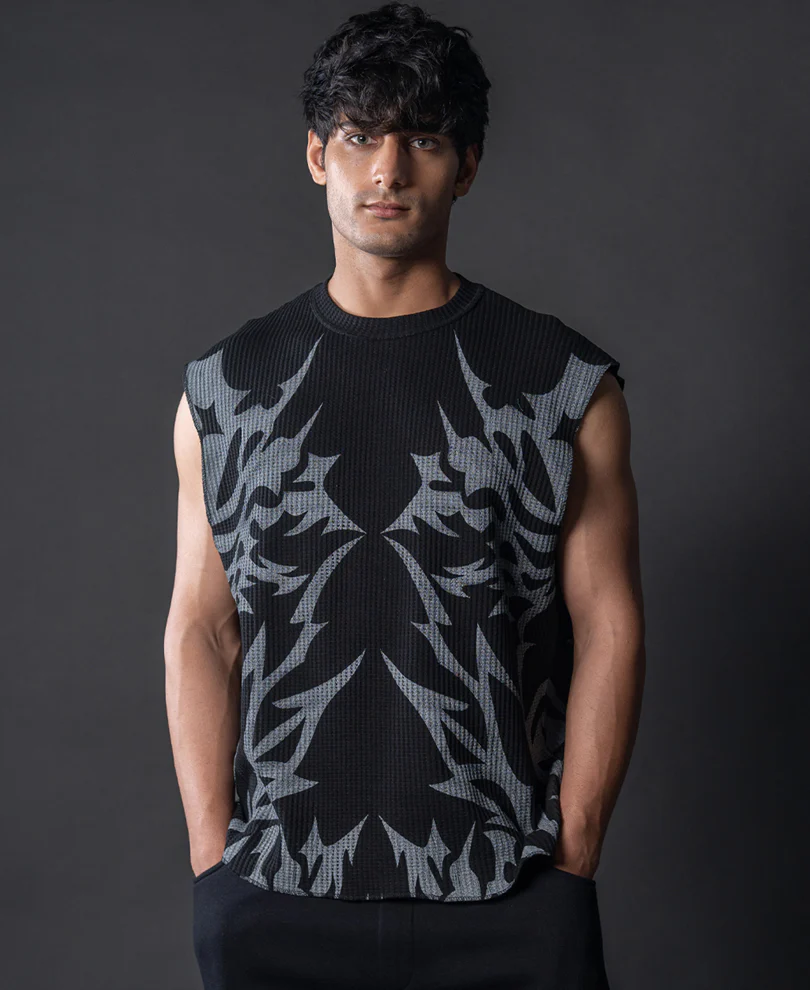 Powerlook Black Grunge Print Vest