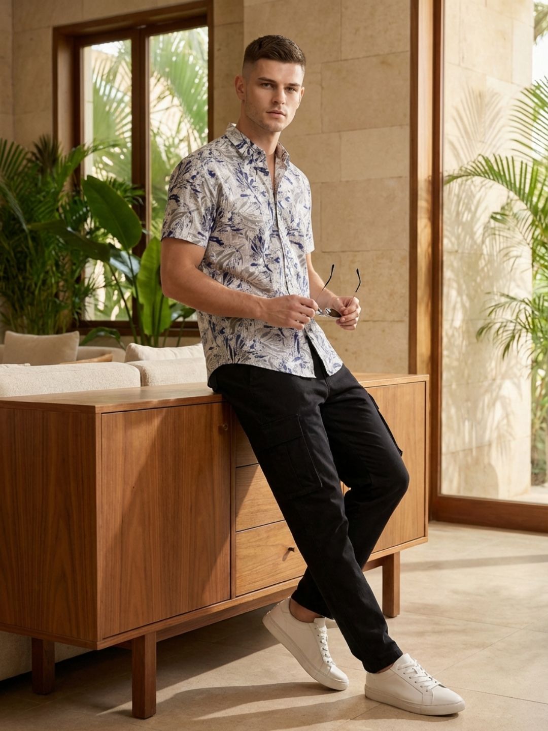 Mokajodi Blue Slim Fit Printed Casual Shirt
