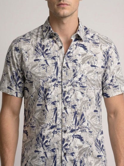 Mokajodi Blue Slim Fit Printed Casual Shirt