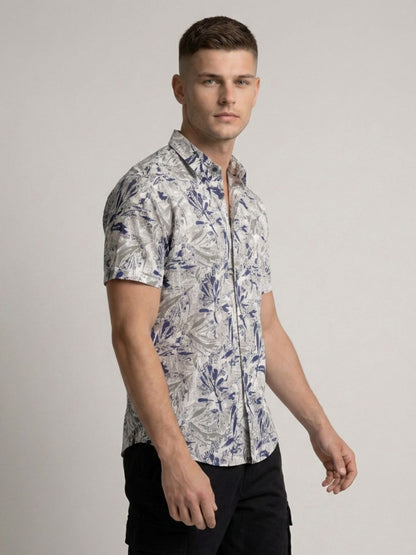 Mokajodi Blue Slim Fit Printed Casual Shirt