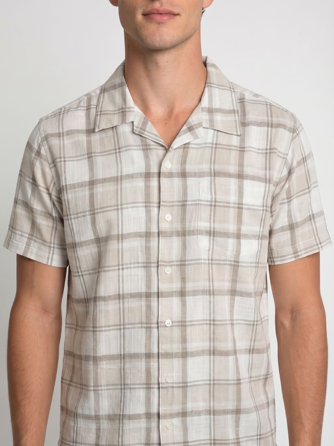 Mokajodi Beige Boxy Fit Checks Casual Shirt