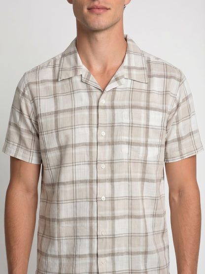 Mokajodi Beige Boxy Fit Checks Casual Shirt