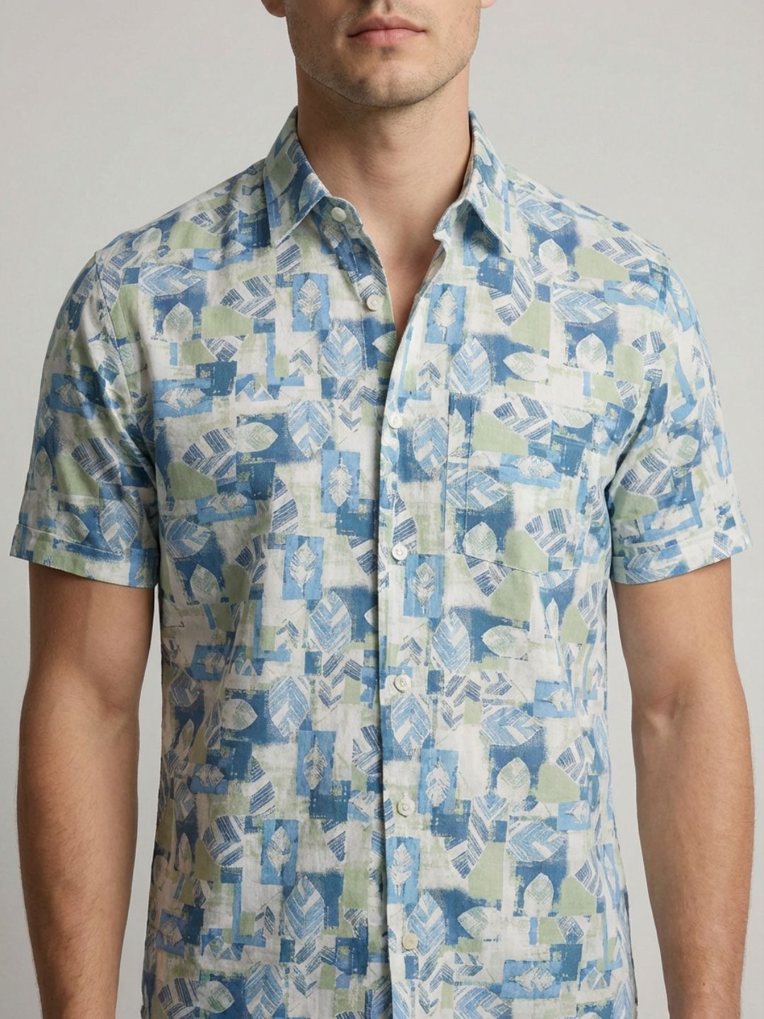 Mokajodi Light Blue Slim Fit Printed Casual Shirt