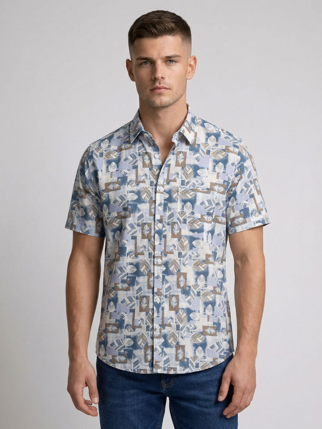 Mokajodi Blue Slim Fit Printed Casual Shirt