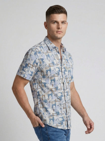 Mokajodi Blue Slim Fit Printed Casual Shirt