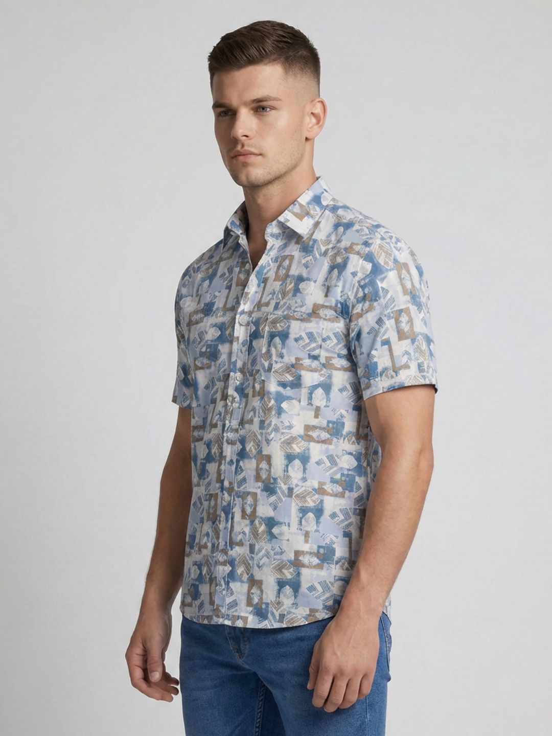 Mokajodi Blue Slim Fit Printed Casual Shirt